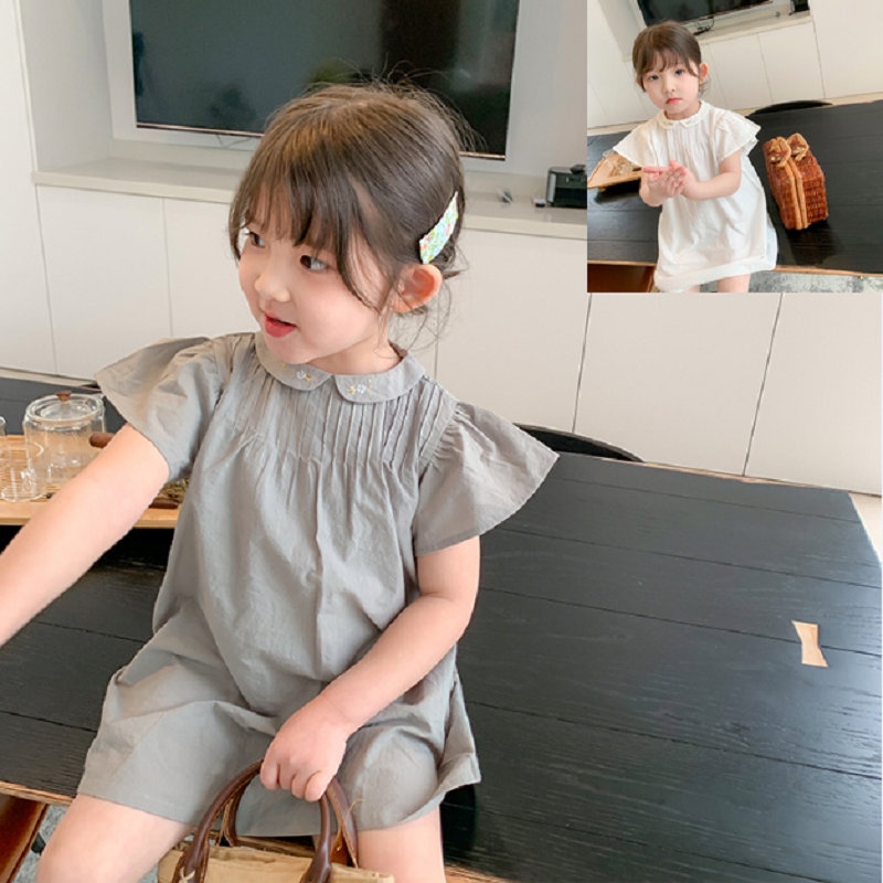 Đầm Ngắn Tay Họa Tiết Thêu Thời Trang Cho Bé Gái