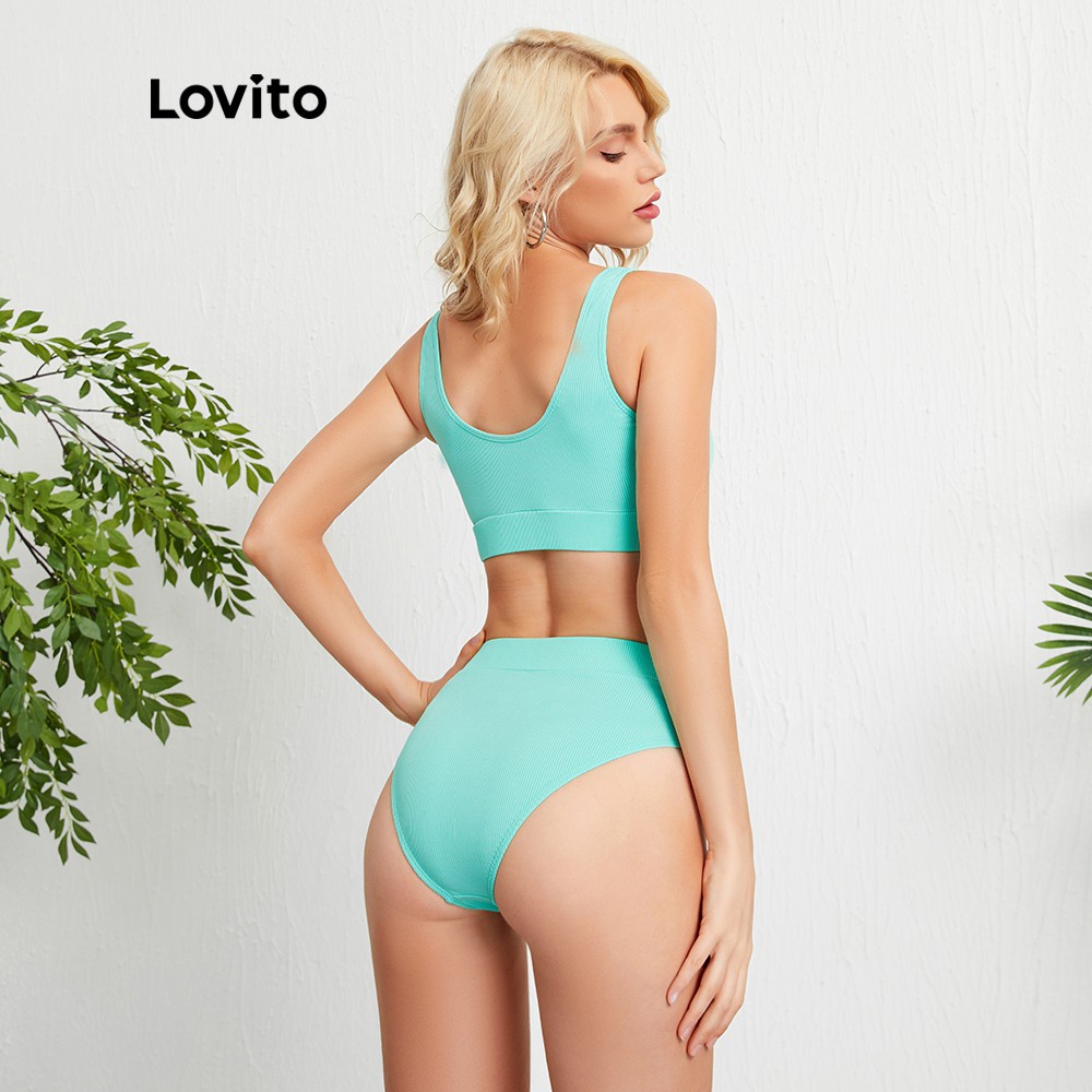 Bộ đồ bơi Lovito màu xanh lá lưng cao thoải mái L09040 | BigBuy360 - bigbuy360.vn