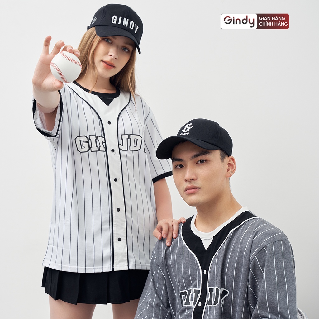 Áo phông unisex tay lỡ thun form rộng nam nữ cotton mát bóng chày kẻ sọc 2 màu trắng xám thể thao local brand GINDY A067