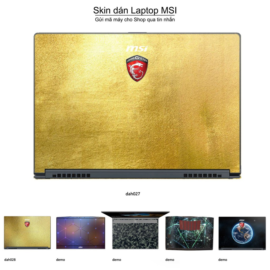 Skin dán Laptop MSI in hình vân vàng (inbox mã máy cho Shop)