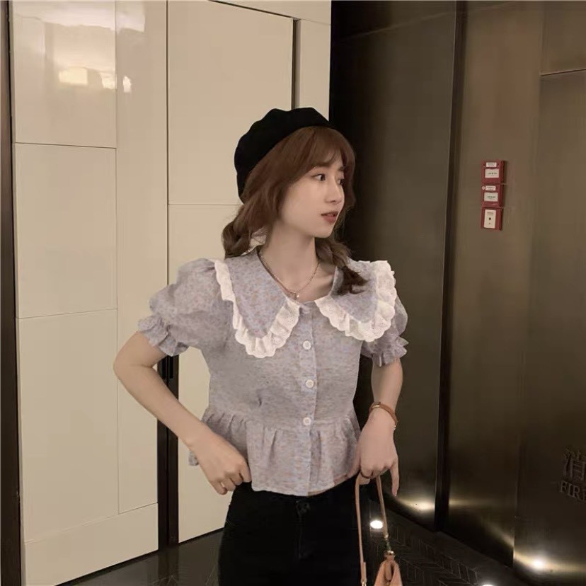 Áo hoa nhí baby doll cổ sen bèo viền ren  Ulzzang style  Hàng quảng Châu