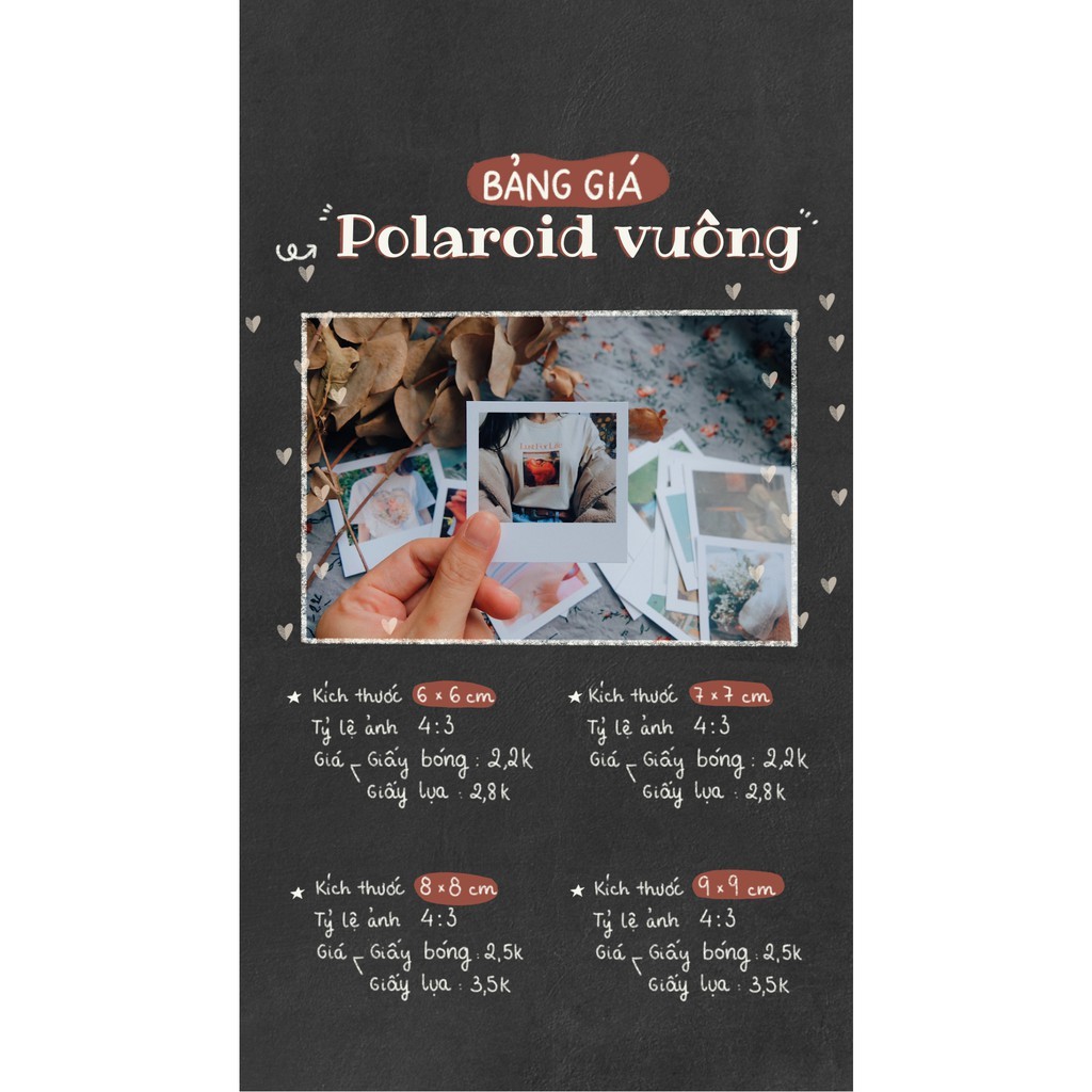 [Mã SKAMLTSM9 giảm 10% đơn 99K] [IN GẤP] In Ảnh Polaroid Vuông nhiều kích thước Giá từ 2k Theo Yêu Cầu | BigBuy360 - bigbuy360.vn