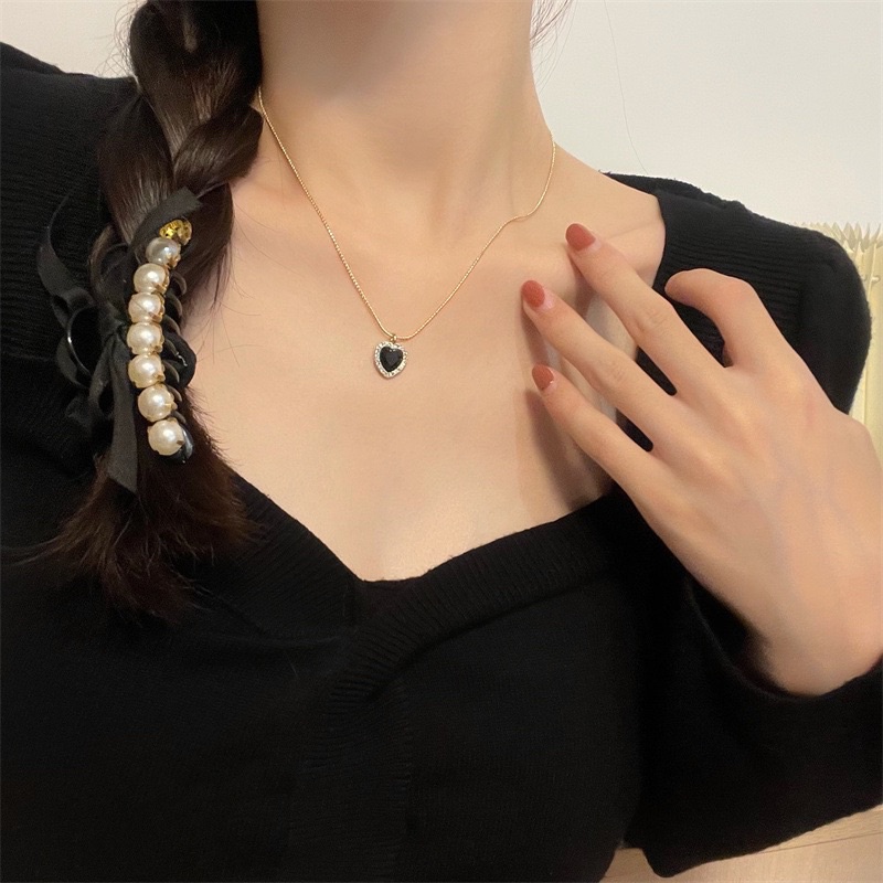 Dây chuyền hình trái tim nhỏ sợi mảnh mạ bạc 925 phong cách dịu dàng Hàn quốc cho nữ, vòng cổ hình trái tim nhỏ