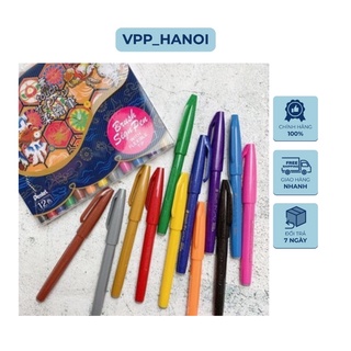 Bút viết thư pháp Pentel brush sign pen Calligraphy(bộ 6 màu, 12 màu cơ bản, pastel)