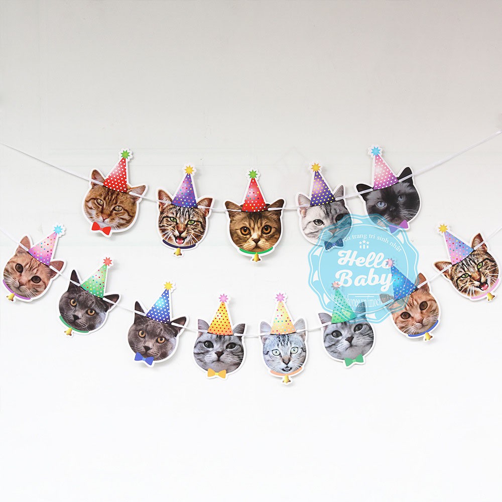 Dây treo giấy sinh nhật hình mèo cưng