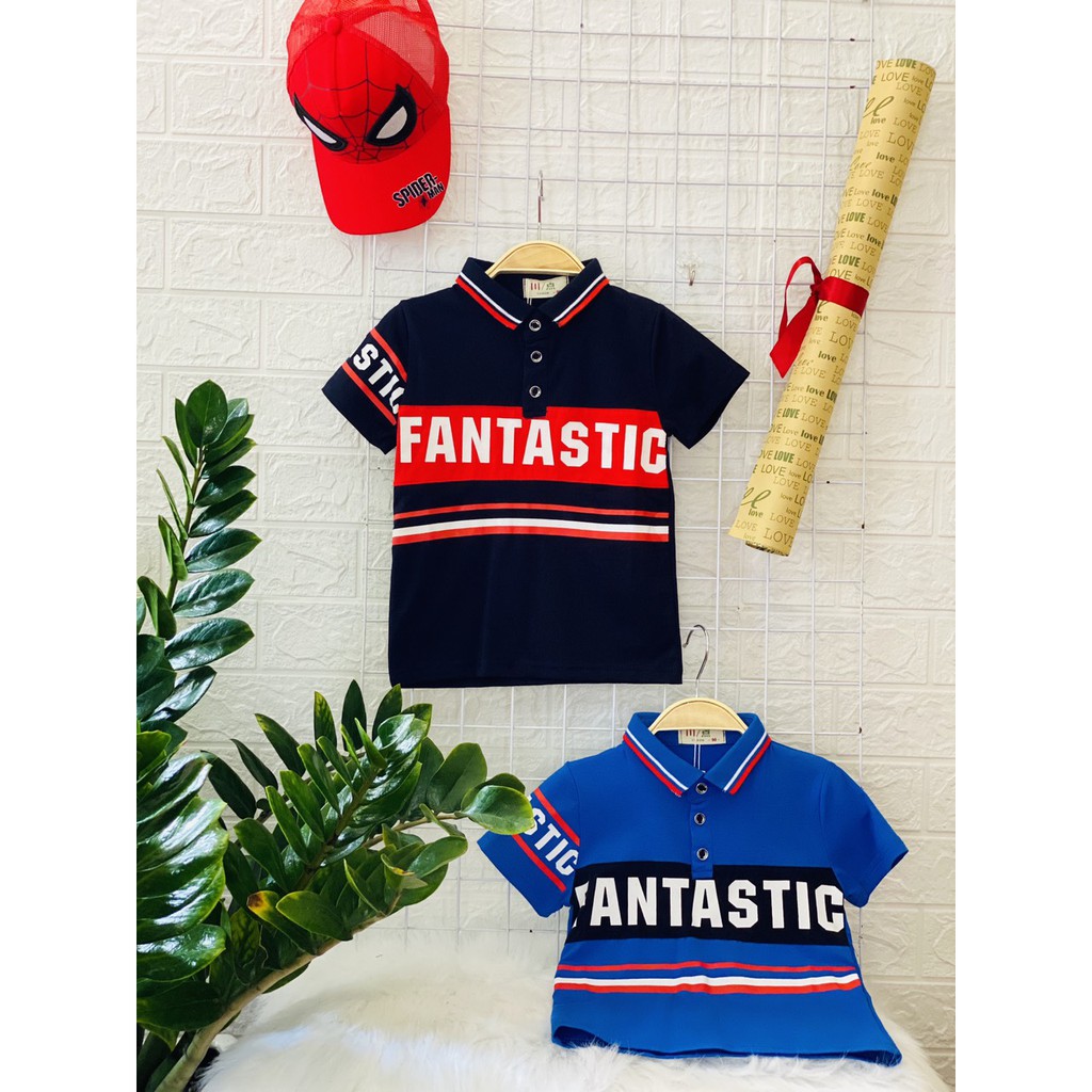 Áo  Polo  bé trai  Áo thun có cổ trẻ em 2 tuổi- 8 tuổi họa tiết chữ FANTASTIC