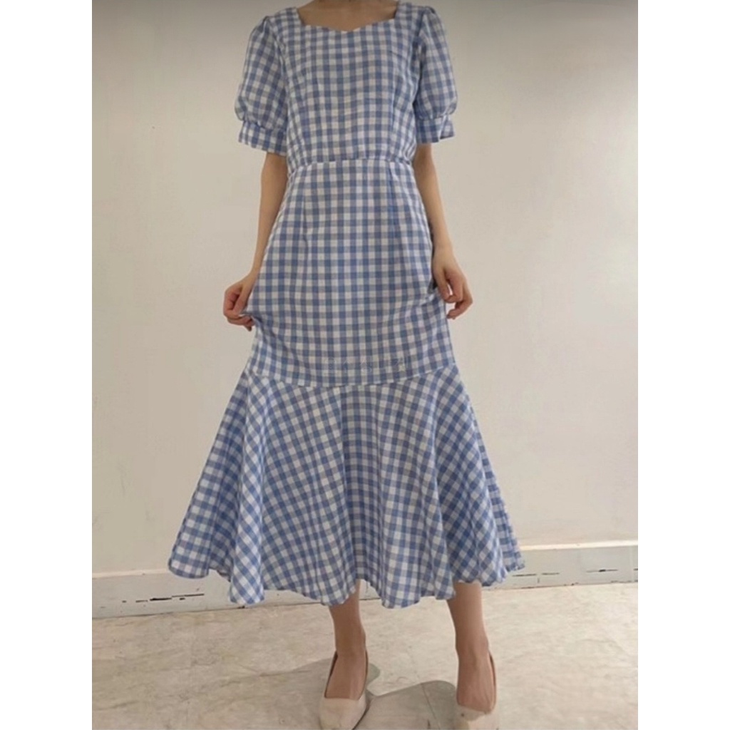 #1049 Váy kẻ caro dáng xòe xuất xứ Hàn Quốc/ Made in Korea