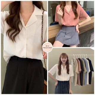 Áo sơ mi chất đũi cổ vest cộc tay/ Áo sơ mi dáng basic quốc dân phong cách Hàn Quốc