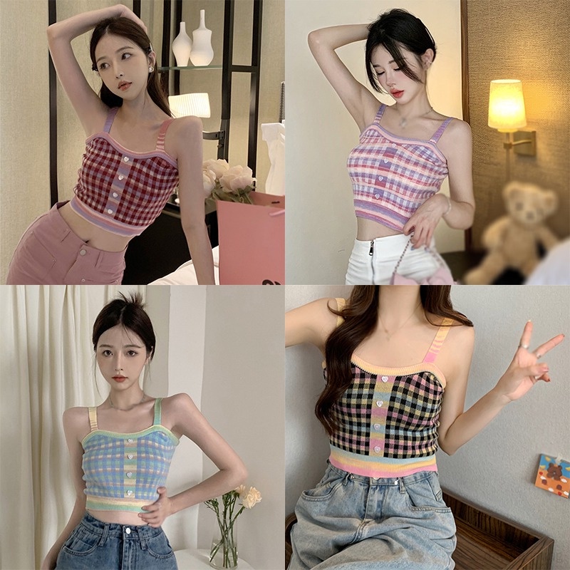 Áo Croptop Hai Dây Màu Sắc Ngọt Ngào Thời Trang Mùa Hè Cho Nữ