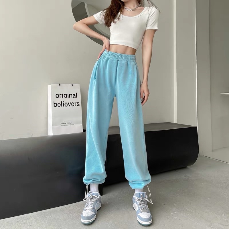 Quần Nỉ Ống Rộng [Tiệm Vải Xinh] Quần Nỉ Ống Chân Dây Rút Lưng Chun - Hàng Mới 2021 QN002