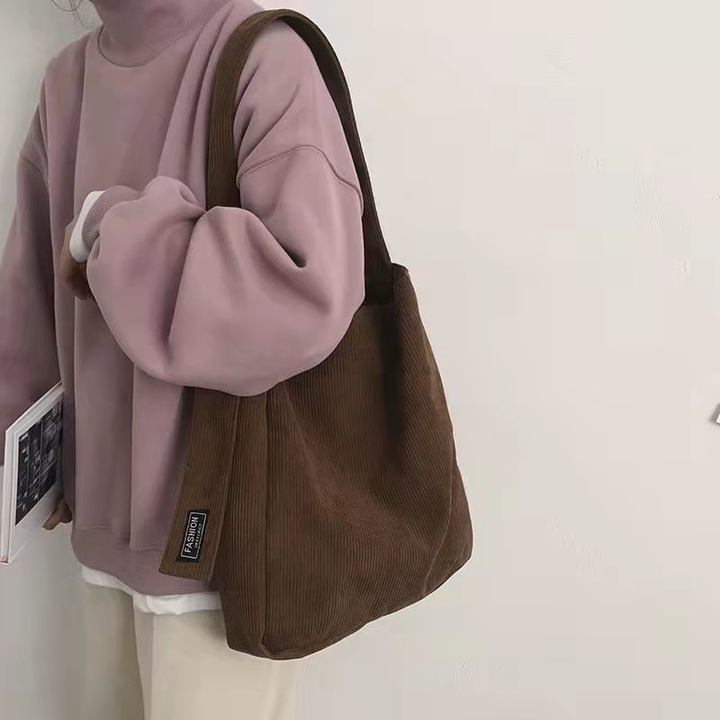 Túi Đeo Vai Vải Nhung Kẻ Sức Chứa Lớn Phong Cách Retro Kiểu Mới Dễ Phối Đồ Cho Học Sinh