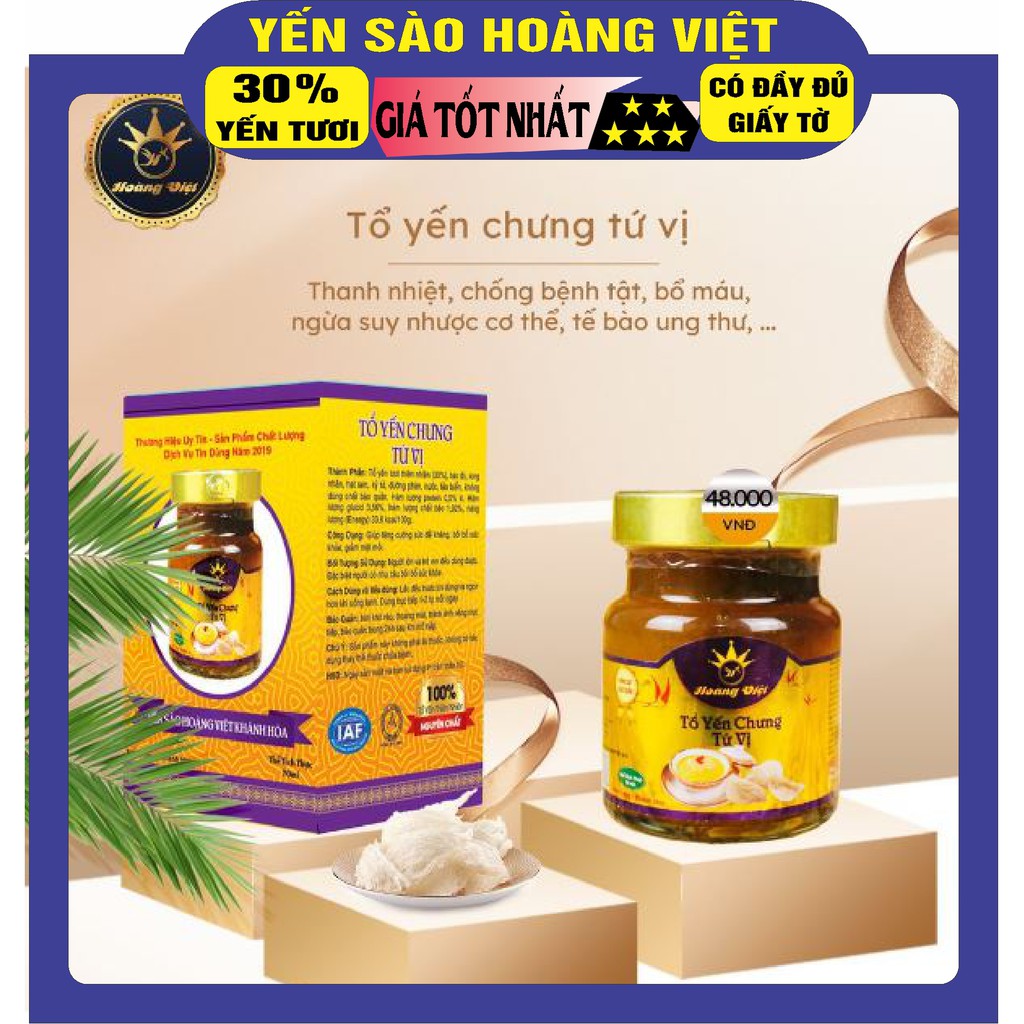 Tổ Yến Chưng Tứ Vị Yến Sào Hoàng Việt Khánh Hòa Thanh Nhiệt Bổ Máu Yến Tươi Thiên Nhiên 30% Hộp 70ML