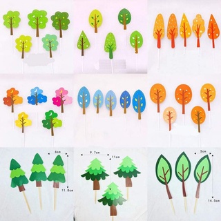 Set cắm rừng cây lá cây trang trí bánh kem, que cắm cây