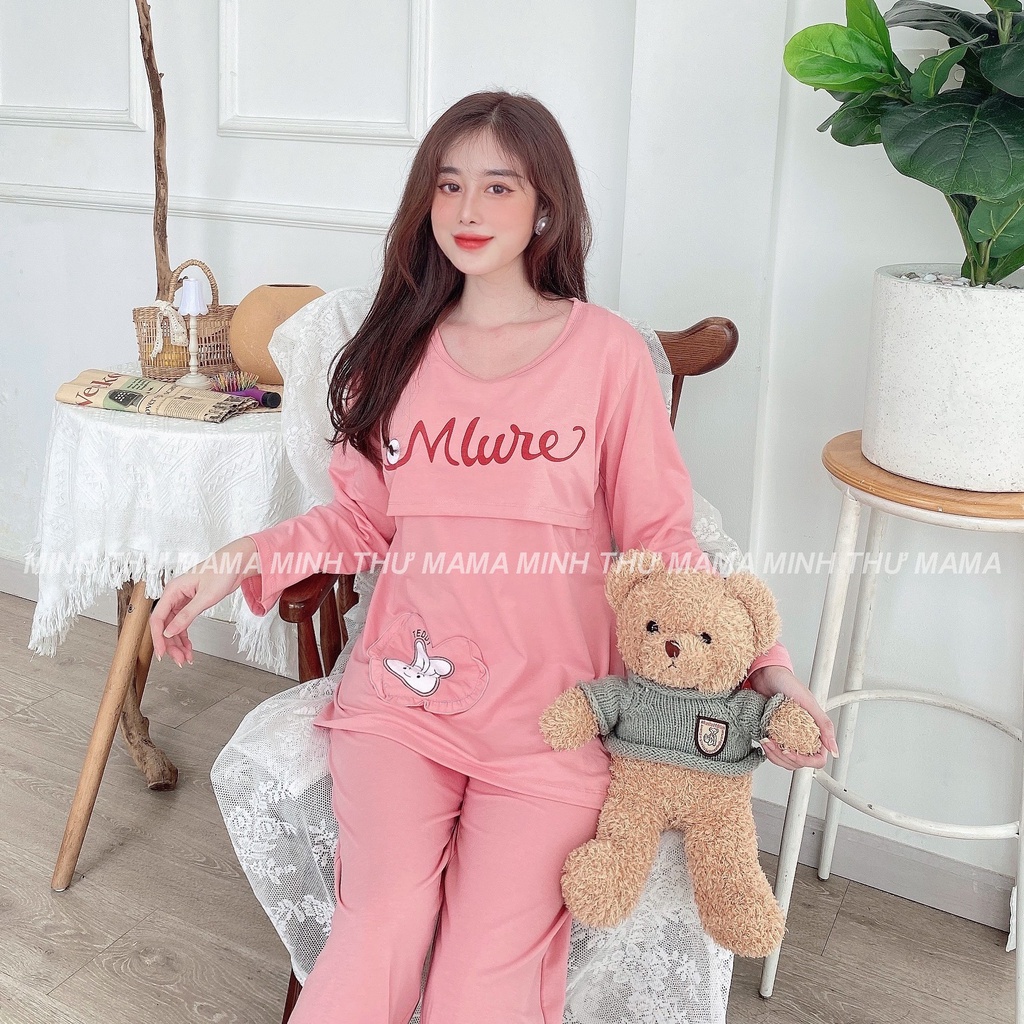 Bộ bầu - bộ sau sinh - cho con bú - chất liệu coton - mềm - mịn - mát ( đô lật túi tim Dài )