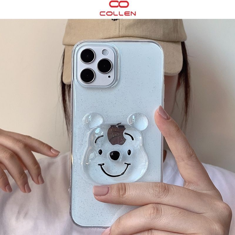 Ốp điện thoại trong suốt in hình gấu pooh 3D đẹp rẻ tốt, ốp lưng điện thoại chống bẩn cho iphone COLLEN LIFE