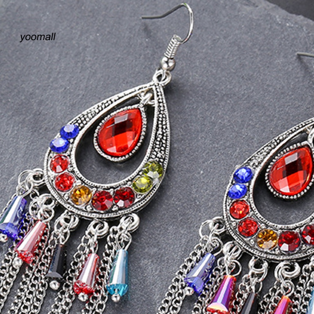 1 Đôi Bông Tai Dáng Dài Đính Đá Lấp Lánh Thời Trang