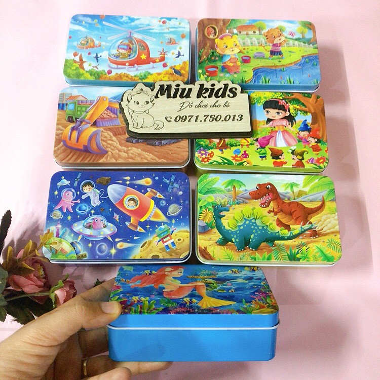 Bộ đồ chơi tranh ghép hình gỗ 60 miếng_đồ chơi ghép hình cho bé có hộp đựng kim loại