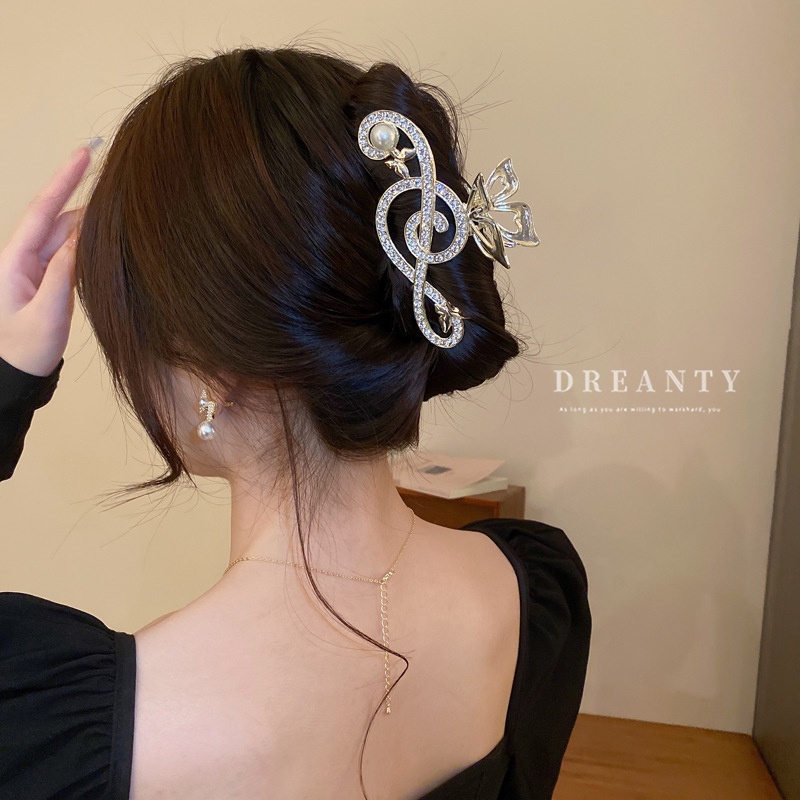 Kẹp Tóc Hình Nốt Nhạc / Bướm Dát Kim Cương Giả Đính Ngọc Trai Phong Cách Hàn Quốc Thanh Lịch Dễ Phối Đồ