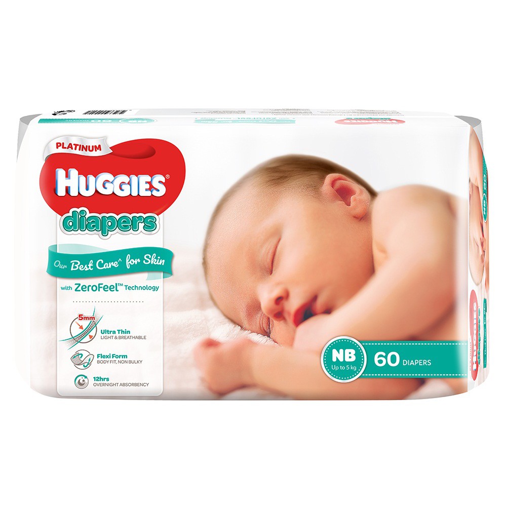 Bỉm - Tã dán Huggies Platinum siêu cao cấp size NB - 60 miếng