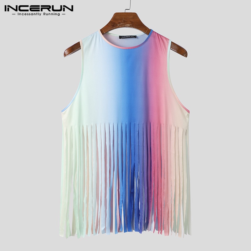 Áo ba lỗ INCERUN tua rua sát nách nhuộm màu thời trang cho nam