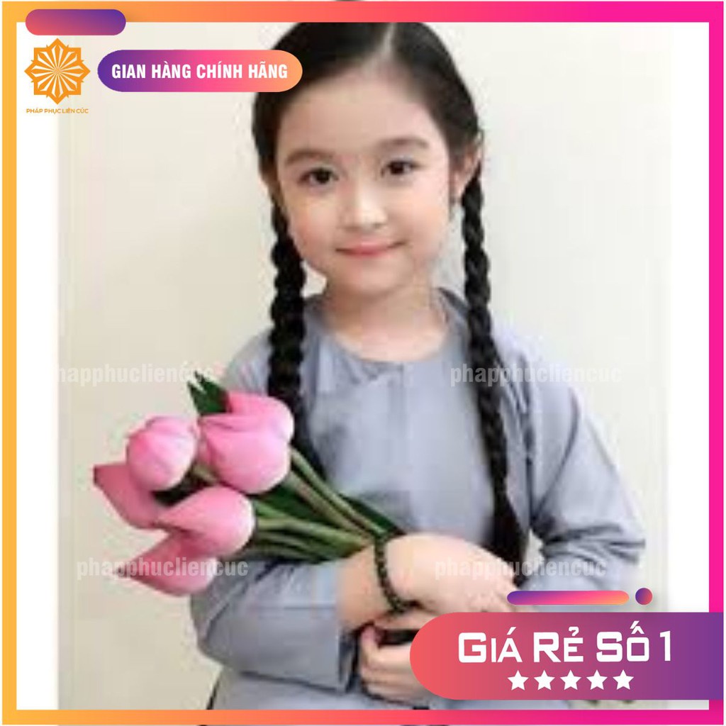 Đồ lam đi chùa trẻ em - Pháp phục mẫu vạt hò vải kate, bền màu không nhăn xưởng may Liên Cúc