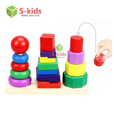 Đồ chơi thông minh cho bé S-Kids, Thả hình khối ba trụ Montessori bằng gỗ cho trẻ em luyện kỹ năng
