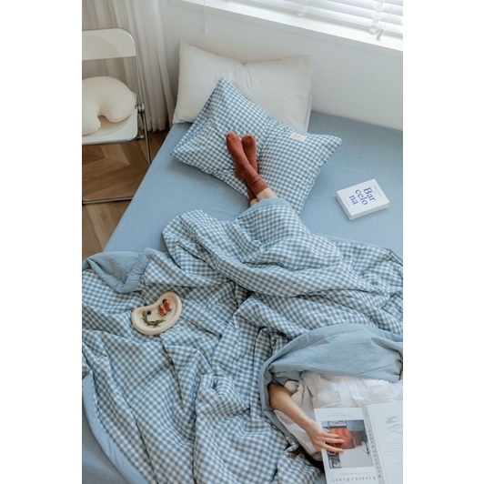 Set Bộ Cotton Linen Chăn Hè Caro Phong Cách Decor Hiện Đại_Shinbedding