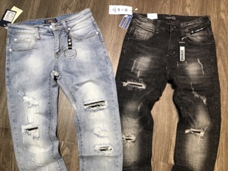 Jeans wash rách móc tròn