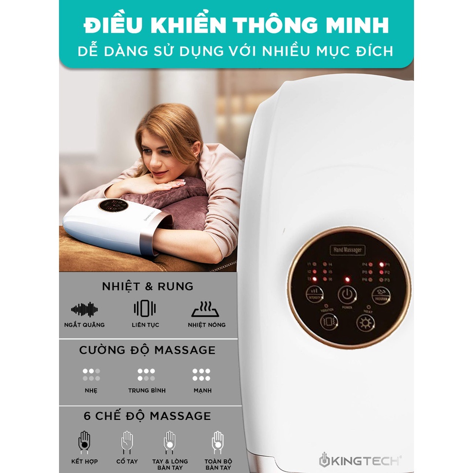 Máy Massage Tay Cao Cấp KINGTECH KH-690 - Mát xa Trị Liệu Tích Hợp Nhiệt, Matxa Vùng Cổ, Mu, Ngón, Lòng Bàn Tay