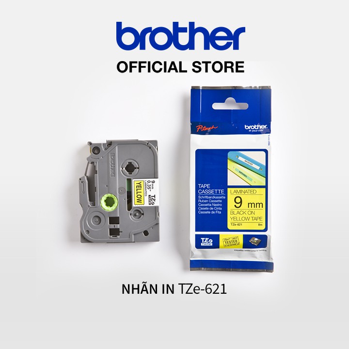 Nhãn in Brother TZe-621 chữ đen trên nền vàng (9mm)