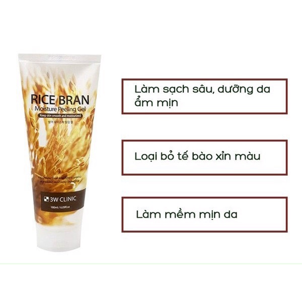 Gel Tẩy tế bào chết cho da mặt trắng sáng mịn màng  tinh chất cám gạo 3w clinic  Rice Bran Moisture Peeling Gel 180ml