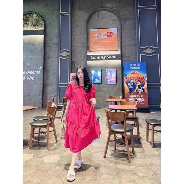 Đầm suông babydoll dáng dài phom rộng màu hồng trendy siêu xinh