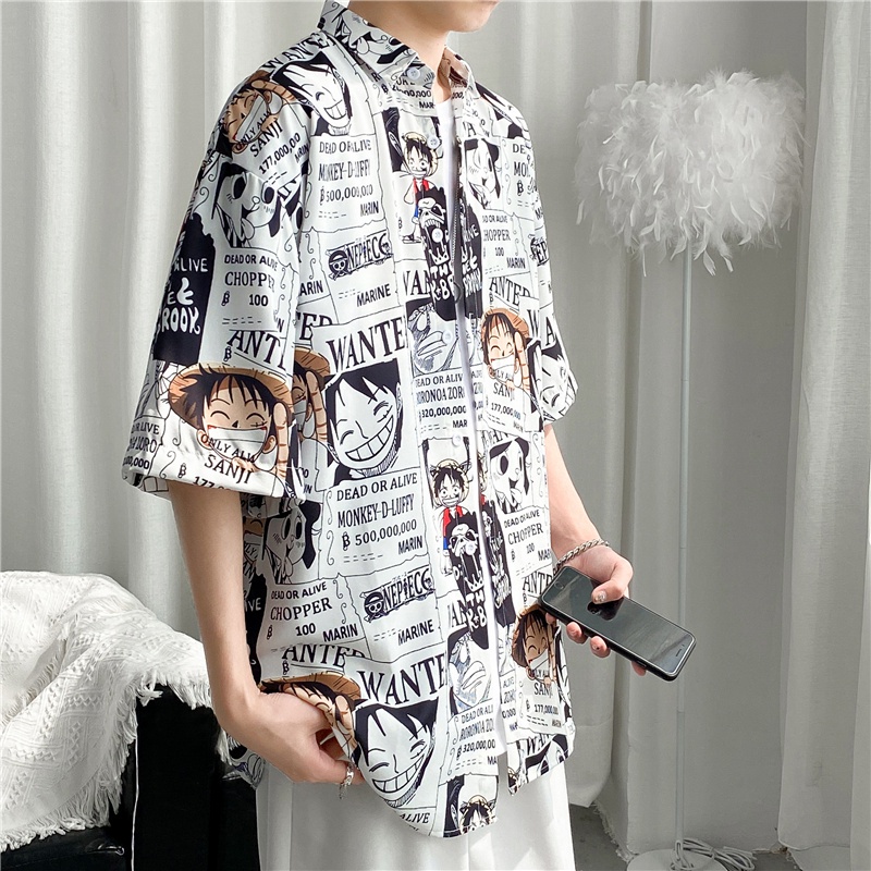 Áo Sơ Mi Tay Ngắn Dáng Rộng In Họa Tiết Hoạt Hình Phong Cách Hàn Quốc Thời Trang Mùa Hè Cho Nam