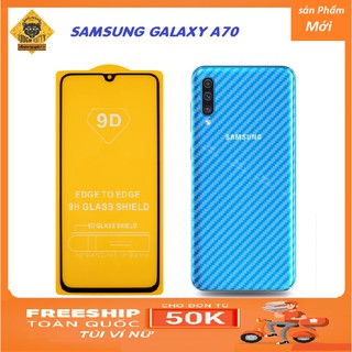 Samsung A70 - Kính Cường Lực 9D Full Màn Hình + Miếng Dán Carbon Nhám Mặt Sau