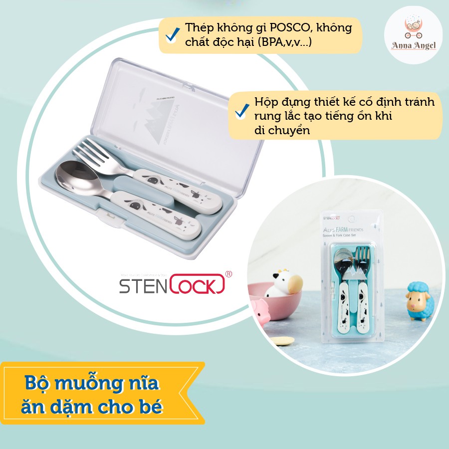 Set đồ dùng ăn dặm Ly/Khay đựngcơm/Muỗng/Nĩa/Đũa STENLOCK (Chính hãng Hàn Quốc)