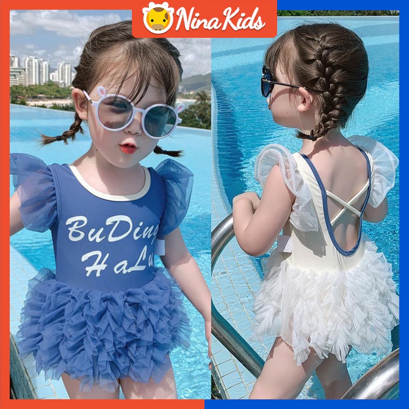 Bikini Bộ Đồ Bơi Một Mảnh Tay Bay Phối Ren Dễ Thương Phong Cách Hàn Quốc Thời Trang Mùa Hè Dành Cho Bé Gái 0-4 Tuổi