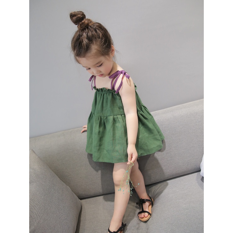 Đầm Dây Đi Biển Bằng Cotton Cho Bé Gái 1-6 Tuổi