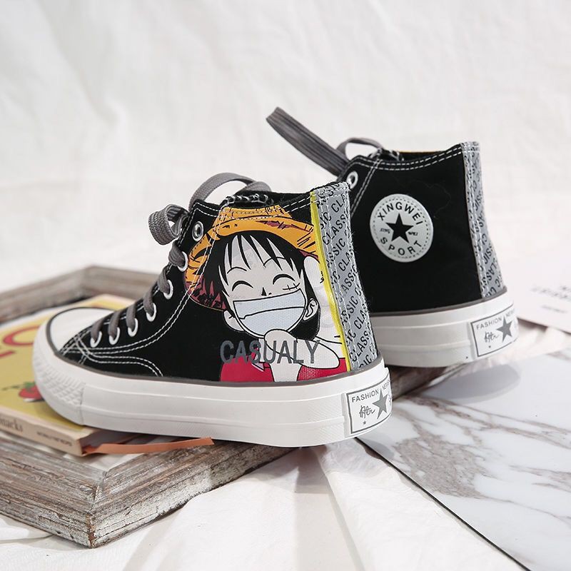 Giày Canvas Họa Tiết Hoạt Hình One Piece Phong Cách Hàn Quốc