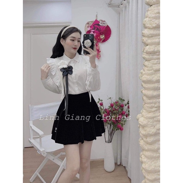 Sét áo sơmi chân váy xếp ly xoè siêu xinhhh