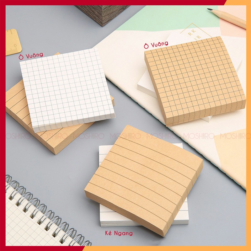 Set 8 Tập 80 tờ giấy ghi chú vuông Moshiro Sticky Note, tự dính, tiện dụng, ghi chú công việc,học tập kiểu dáng đơn giản