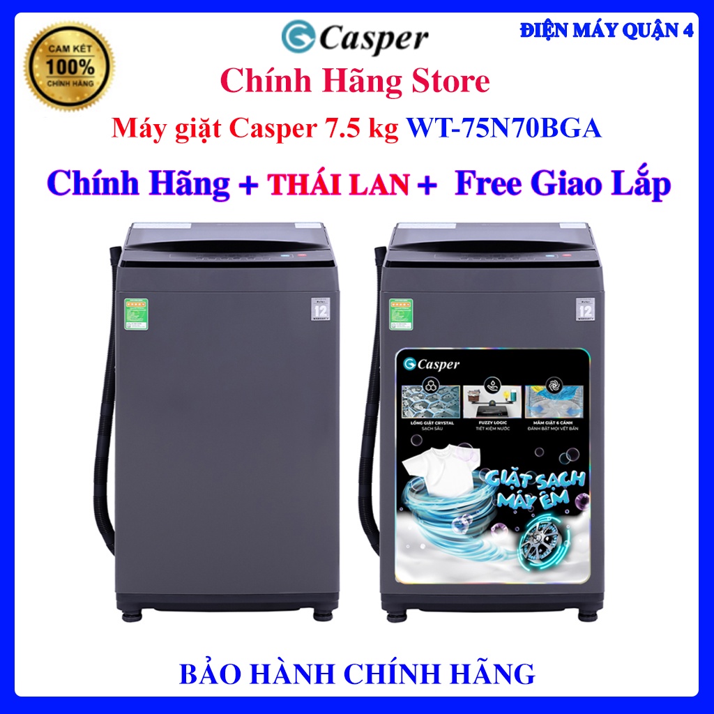 75N70BGA - Máy giặt Casper 7.5 kg WT-75N70BGA - Hàng Chính Hãng