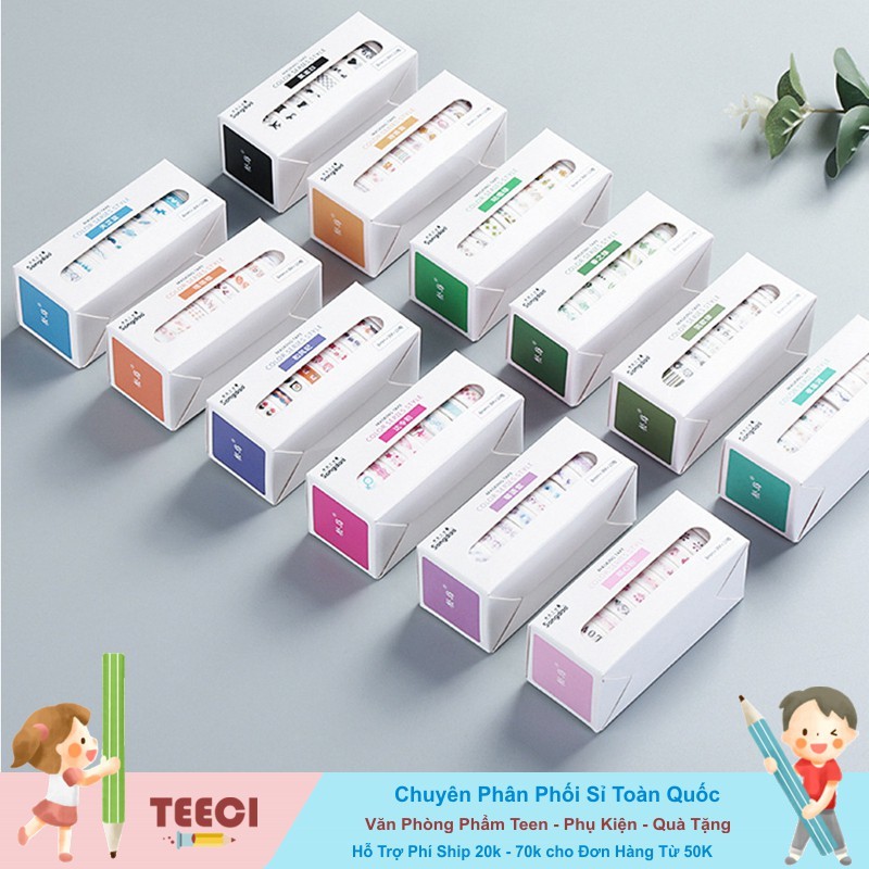 <Video Review> Set 10 Cuộn Băng Keo Dính Washi Tape Họa Tiết Cute Trang Trí Sổ Tay Nhật Kí Khay Đựng Bút D171