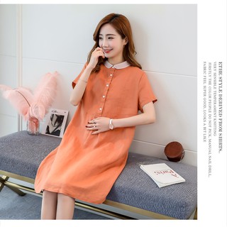 MM 1295 Váy bầu cam đất cổ sen