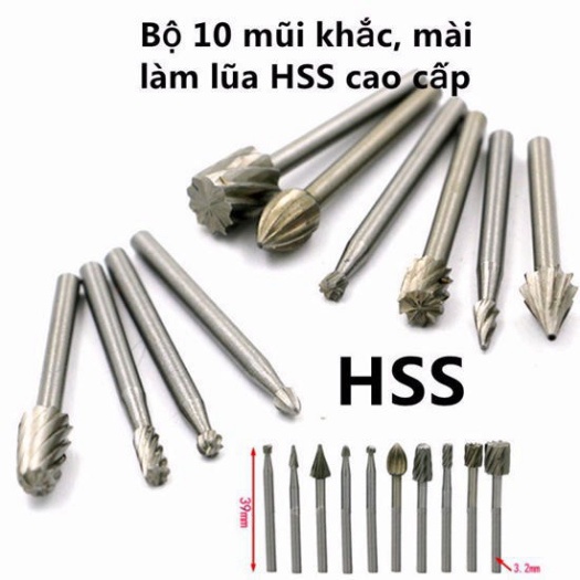 Bộ 10 mũi làm lũa , khắc, mài HSS cao cấp