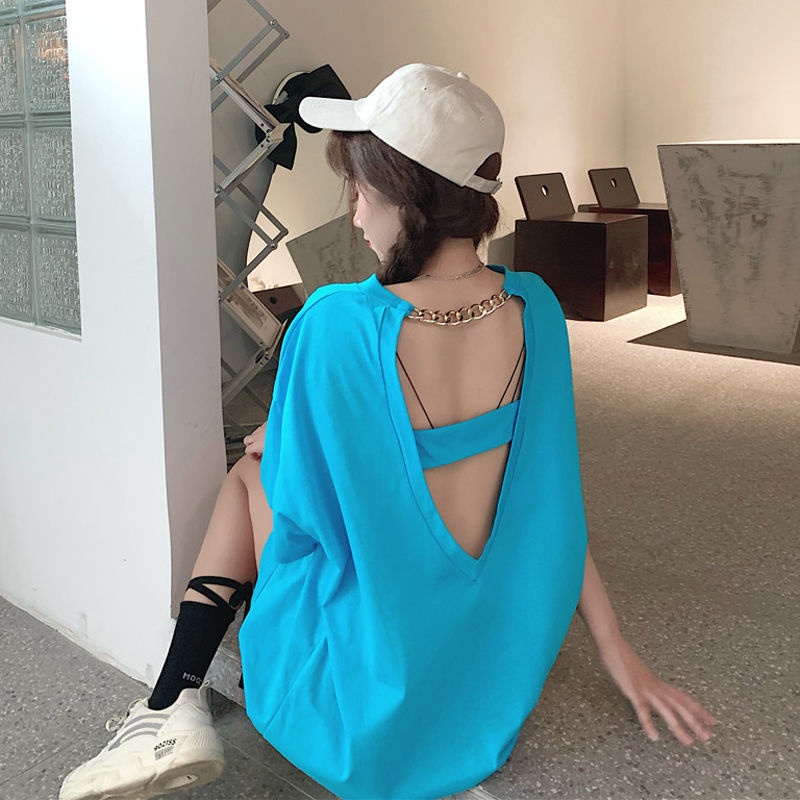 Áo thun COZOKC tay ngắn hở lưng phong cách Hàn Quốc dành cho nữ