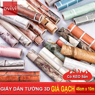 10M Giấy dán tường GIẢ GẠCH 3D có keo sẵn GIÁ SỈ- Decal dán tường giả gạch màu trắng hồng xanh đỏ xám vàng nâu