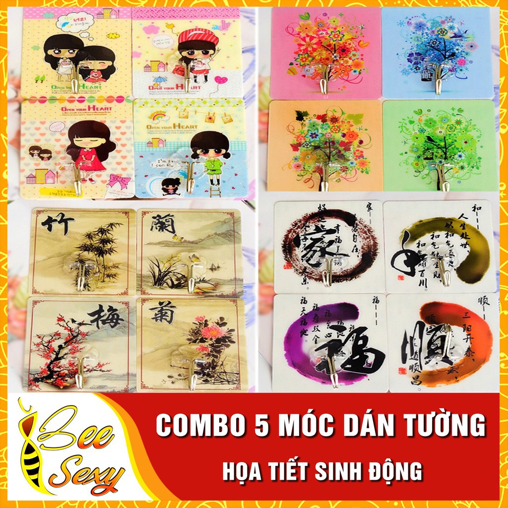 Combo 5 Móc Dán Tường Họa Tiết 3D Siêu Dính