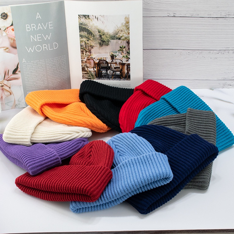 Mũ len dệt kim Nón beanie chóp ngắn Hàn Quốc thời trang unisex cho nam nữ L07