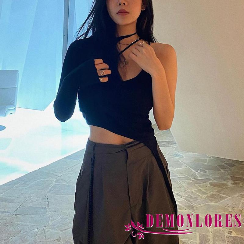 Áo kiểu croptop màu trơn ôm dáng thời trang độc đáo cho nữ