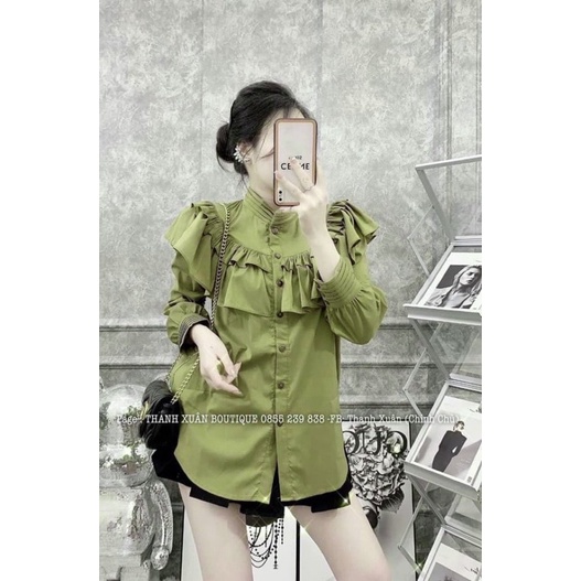 [Mã FAMARAL1 giảm 10K đơn 50K] ÁO SƠ MI XANH CỐM LI BÈO NGỰC